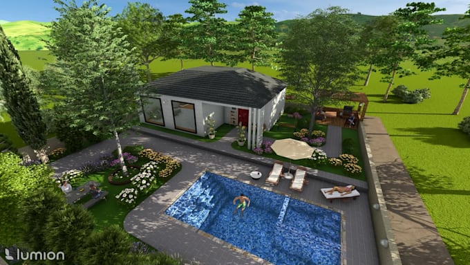 design your backyard landscape with realistic 3d rendering