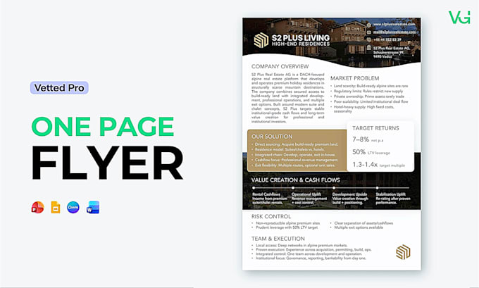 prepare one page investor teaser