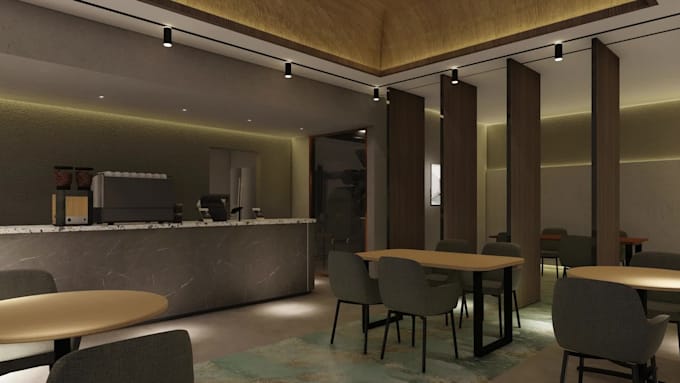 create a modern aesthetic cafe or restaurant interior design