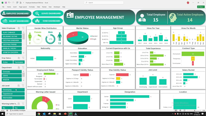 design interactive HR dashboard in excel
