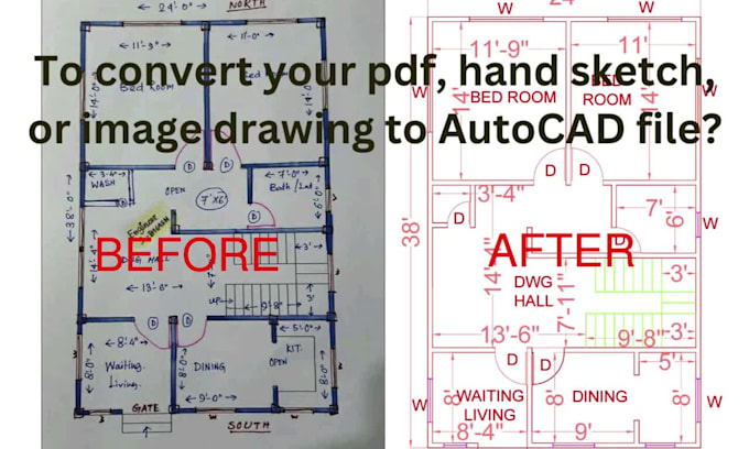 Convert pdf, sketch or old blueprint to autocad drawings by Raju ...