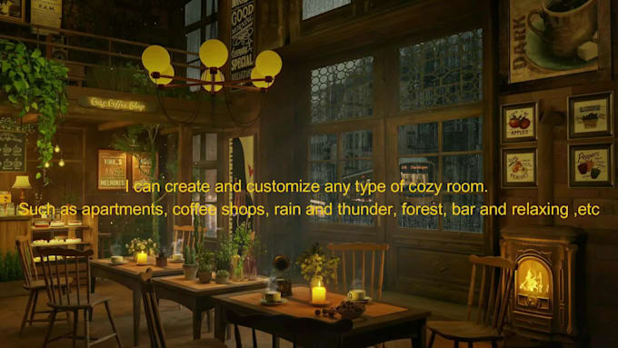 create cozy room rain video with customize design