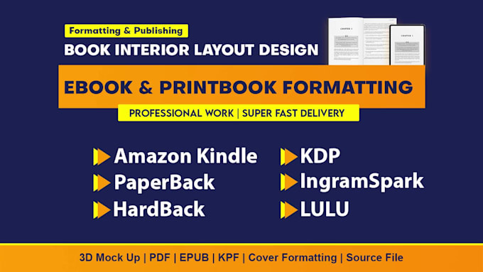 do paperback book formatting for kdp, lulu, ingramspark, amazon ebook formatting