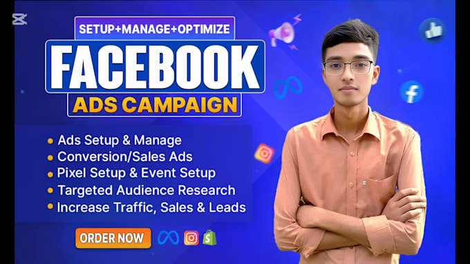setup and manage shopify fb ads, meta ads, instagram ads