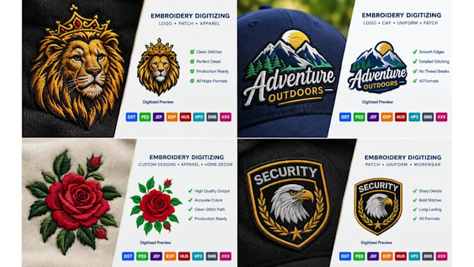 digitize logo for cap and hat embroidery with clean stitching