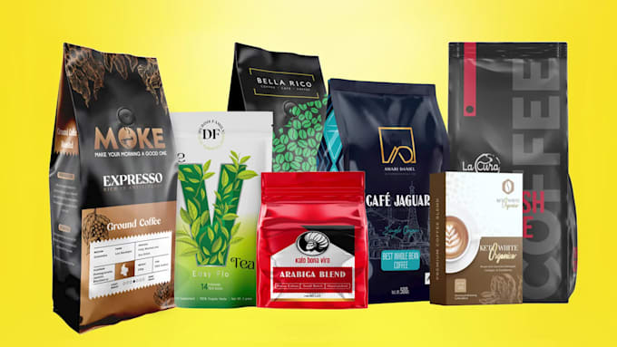 do modern coffee, tea pouch labels and packaging design