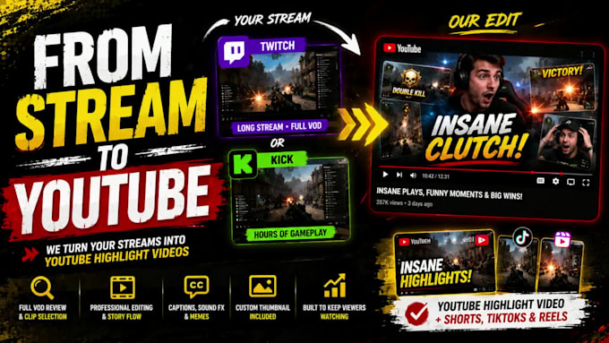 edit twitch and kick streams into youtube videos