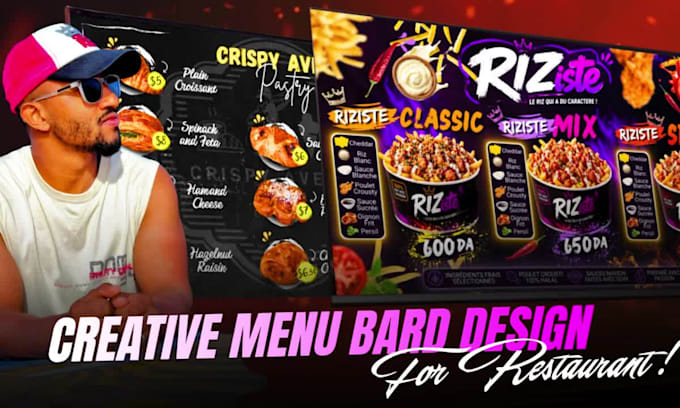 do digital menu or menu board, animated menu, TV screen for restaurant