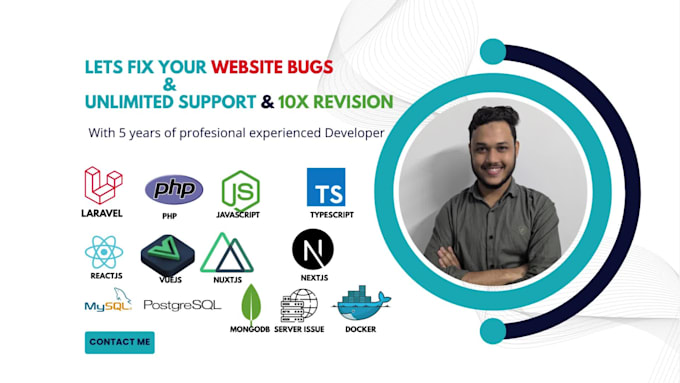fix frontend, backend bugs, devops bugs, PHP, laravel, reactjs,vuejs,nextjs bug
