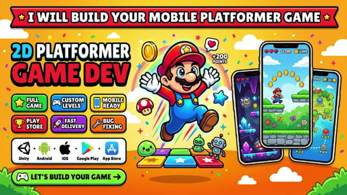 develop a mobile platformer game for android and ios in unity