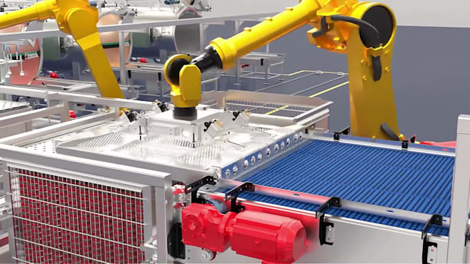 create 3d industrial animation factory automation and robotic process video