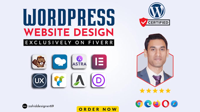 design full wordpress website beaver,elementor pro,astra pro and divi builder