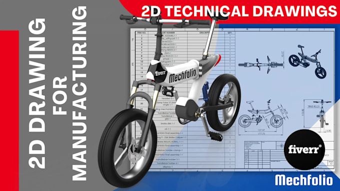 do 2d technical drawing and engineering drawing with bom