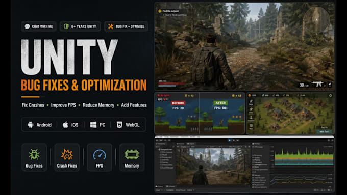 fix bugs issues crashes optimize fps memory add features 2d game unity3d project