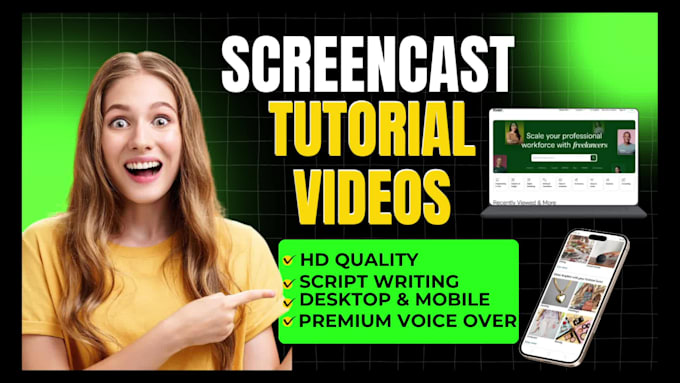 create 4k screencast tutorial or explainer video for website, app with voiceover