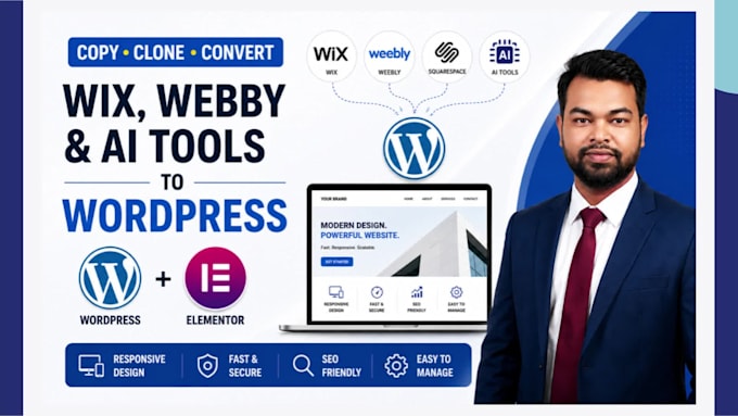 convert clone wix website to wordpress website