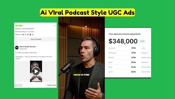 Crear anuncios virales de estilo podcast de ugc con ia para tiktok, meta
