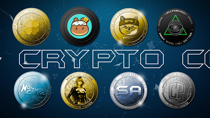 do 3d crypto logo and token in gold, silver or bronze