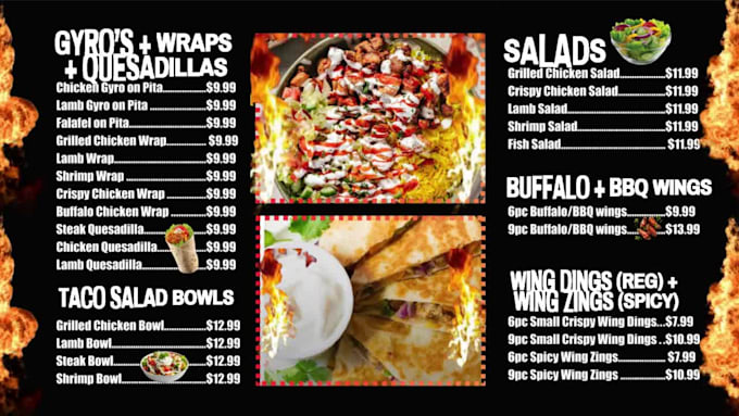 do food menu card digital menu TV screen animated video design restaurant menu