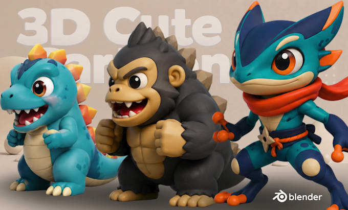 design cute 3d characters and action figures for 3d print in cartoon style