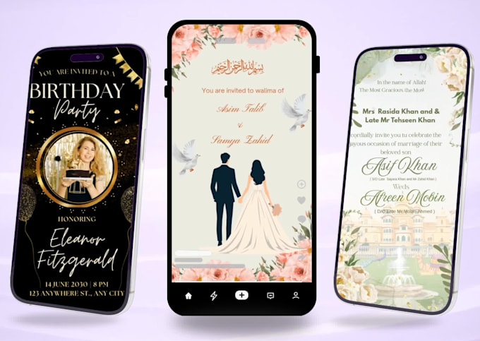 design wedding invitation animated video and invitation card
