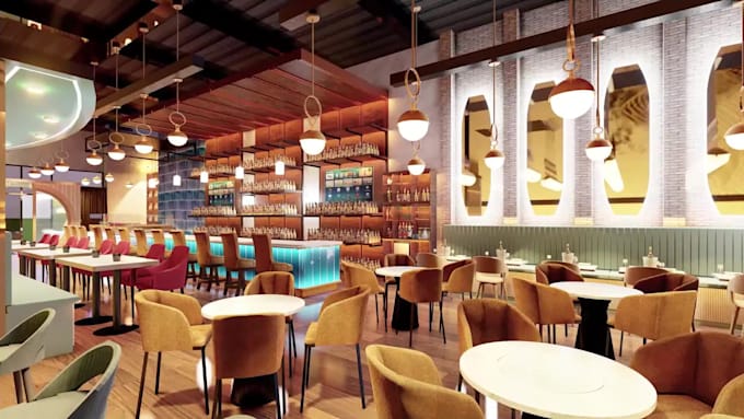 design restaurant ,cafe ,bar ,gym, office interior rendering