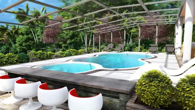 landscape design, backyard, front yard, 3d rendering, pool