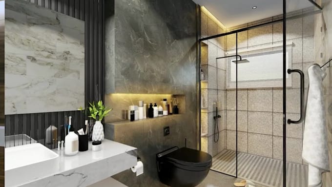 design interior 3d rendering for bathroom