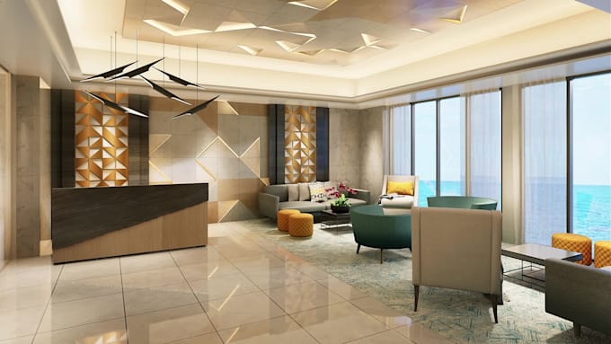 interior design of office, reception, cafe, restaurant, shop