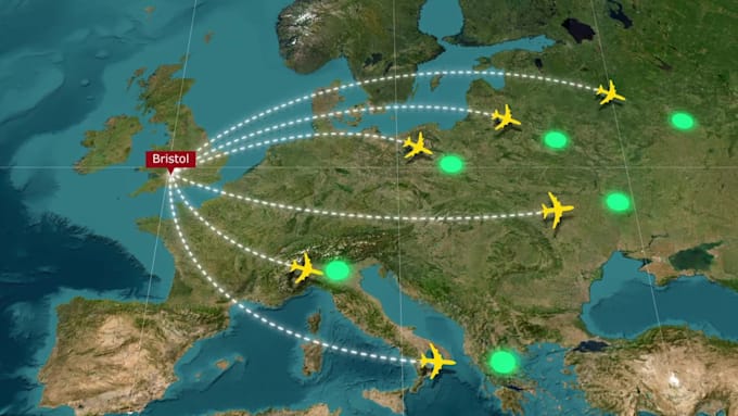 do a travel route on map and map animation