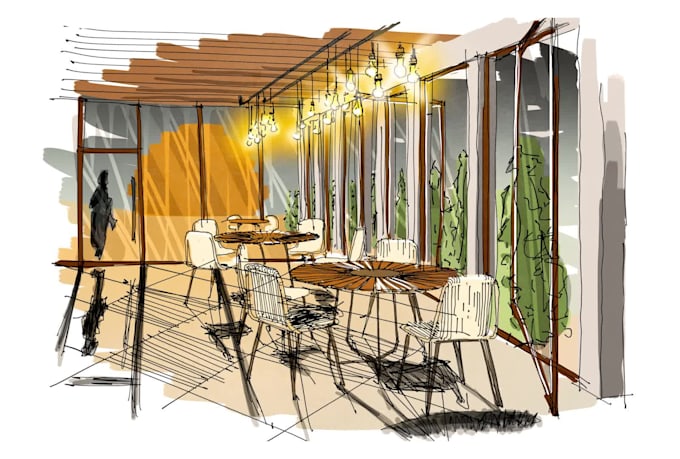 digital sketch architecture and interior design, concept art
