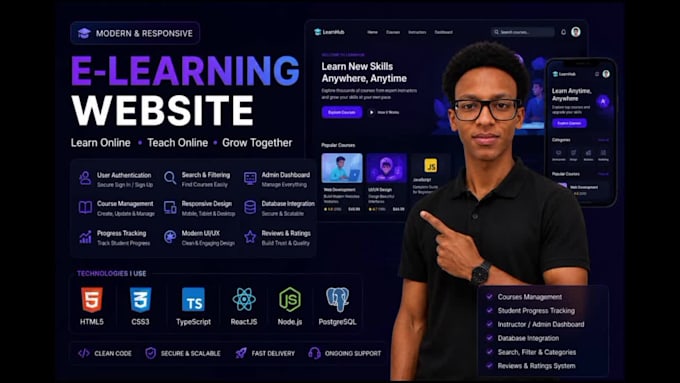 build a modern responsive e learning website with custom features