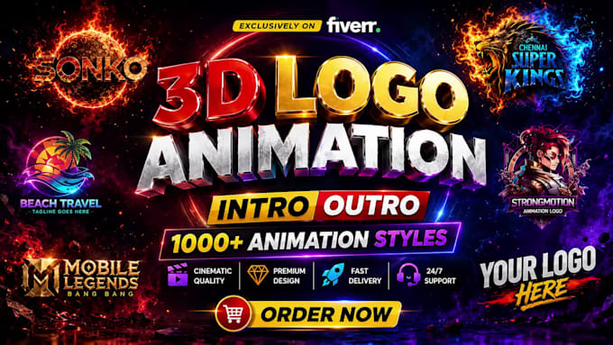 create premium 3d logo animation intro video in 4k