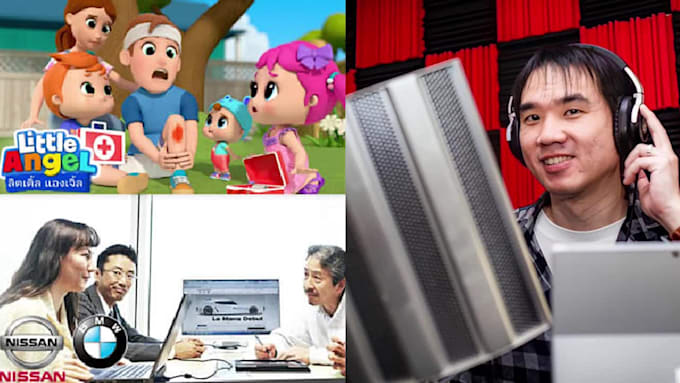 Best Deals! I will provide male female and kid voices in thai and english