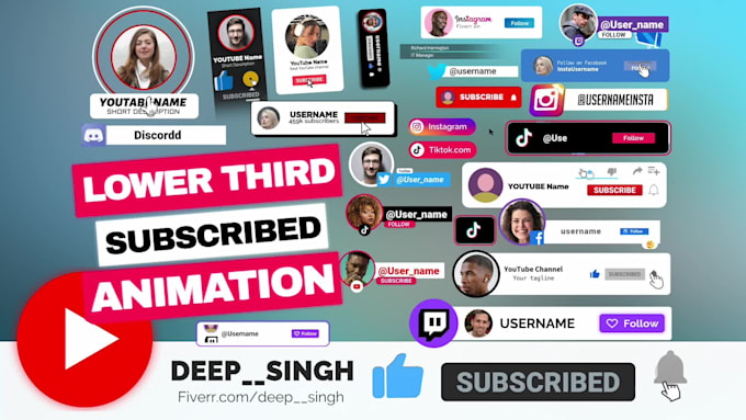 make custom subscribe animation button or social lower third, mogrt