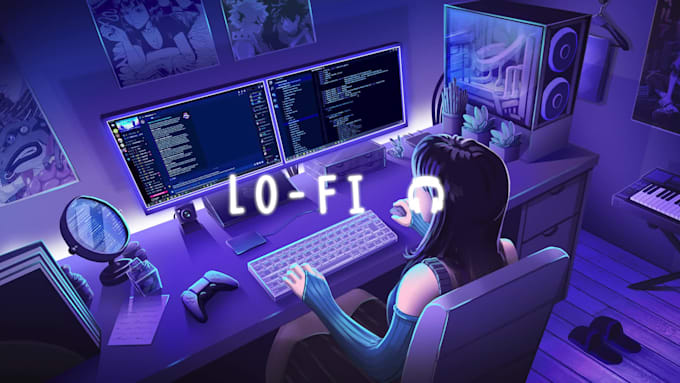 make 10 x 1hour lofi animation music videos for youtube