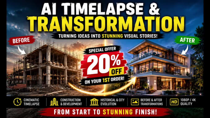 create ai construction timelapse video and historical transformation video