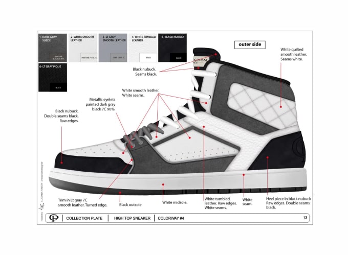 design shoes, footwear, and sneakers with tech pack for manufacture