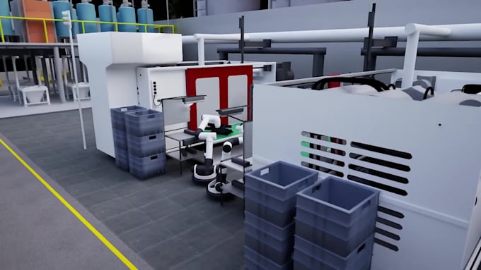 do 3d industrial animation factory process robotic industrial equipment workflow