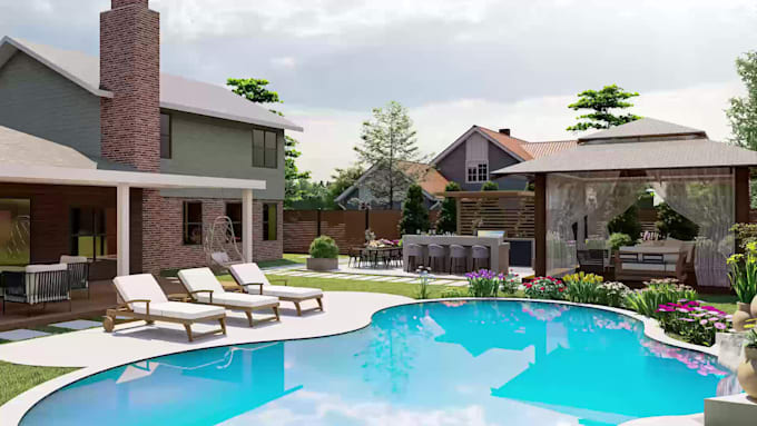 do backyard landscape design swimming pool garden planning 3d exterior rendering
