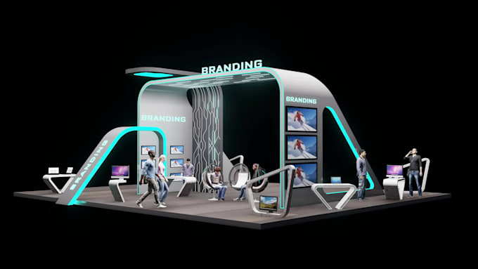 design 3d trade show booth, exhibition stall or stand, expo kiosk