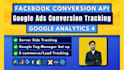 facebook conversion API, google ads tracking, ga4 ecommerce, analytics via GTM