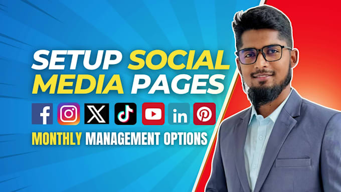 setup all social media accounts, facebook business page, instagram, youtube