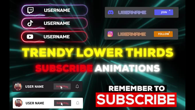 do trendy 4k social media lower thirds and subscribe animation