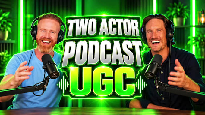 create a two person male ugc podcast video