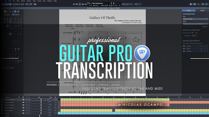do tab transcription of any song or solo in guitar pro
