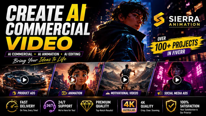 create ai commercial video,ai animation,ai editing as ai video creator