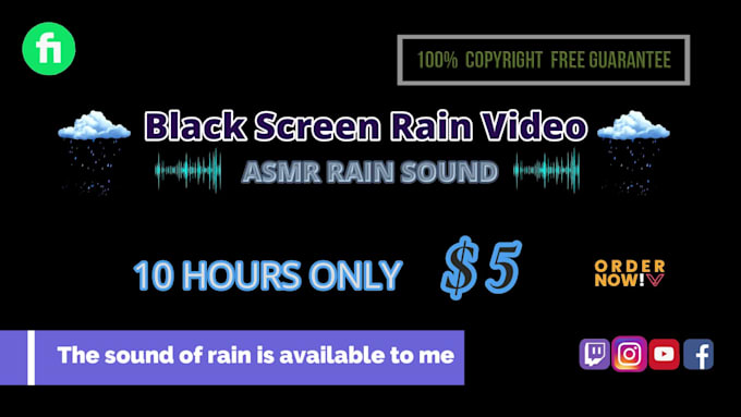 create 10 hour black screen rain video, fireplace, white and brown noise videos