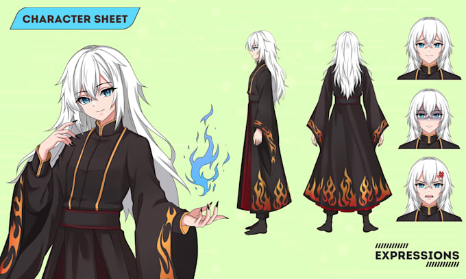 draw anime reference sheet or character sheet for vtuber model