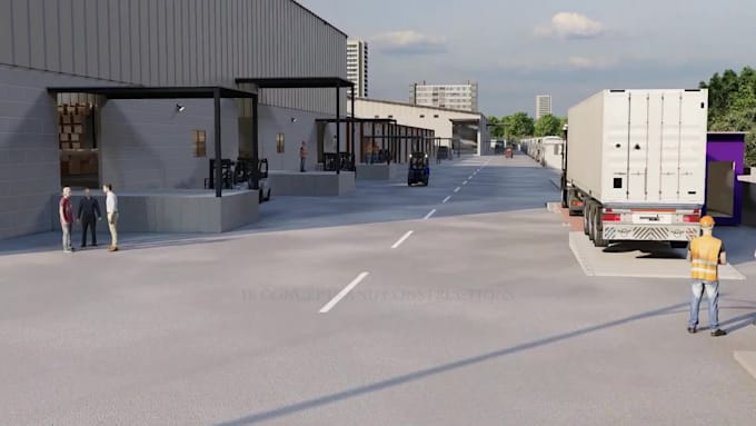 create 3d industrial warehouse animation logistics facility factory walkthrough